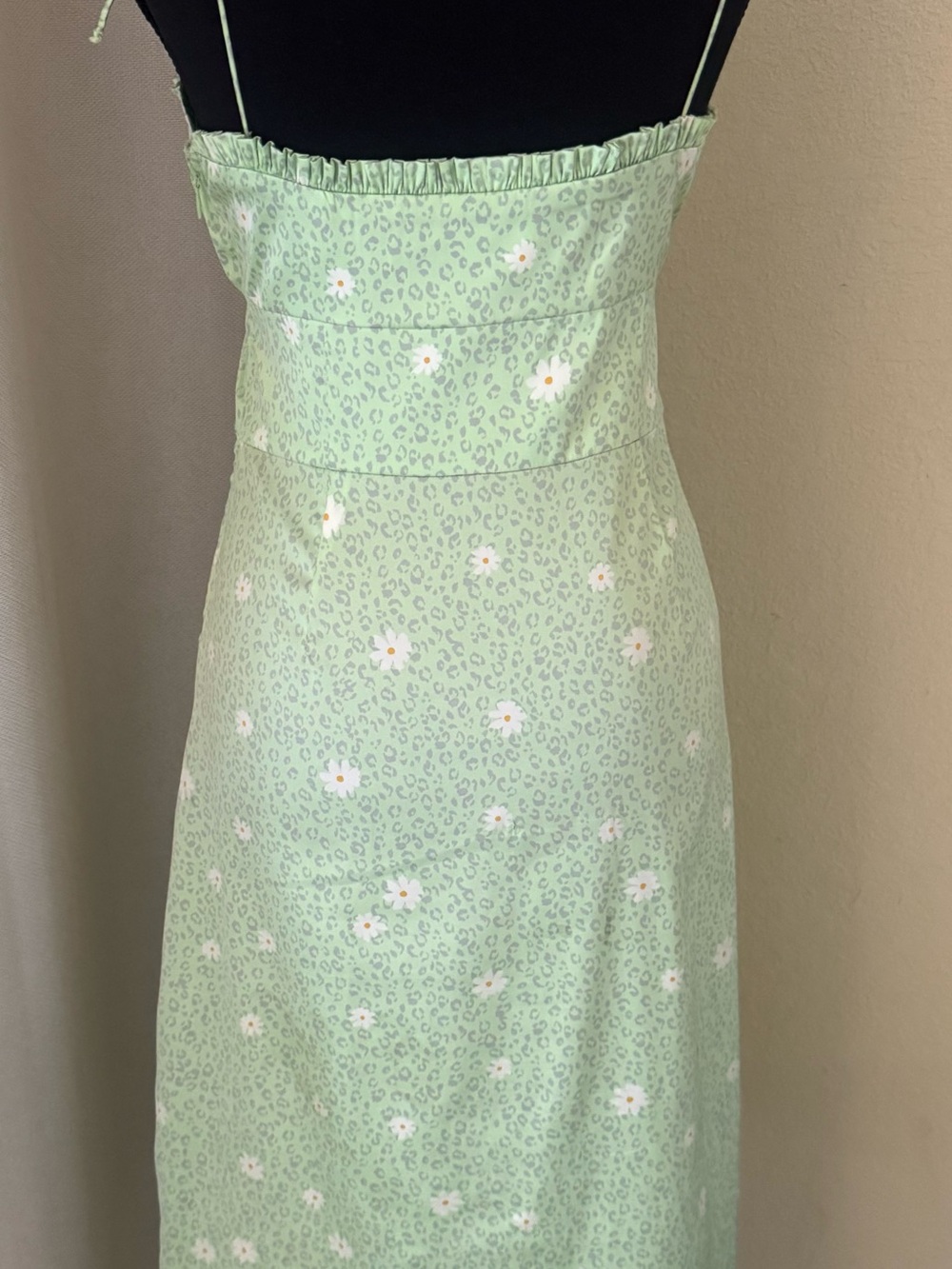 For Love & Lemons Robin Cheetah Midi Dress Green Floral Tie Strap Size S - Picture 6 of 10